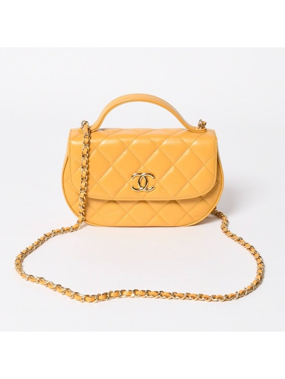 Chanel Hobo Chain Shoulder Bag CC Logo Calfskin Yellow Gold